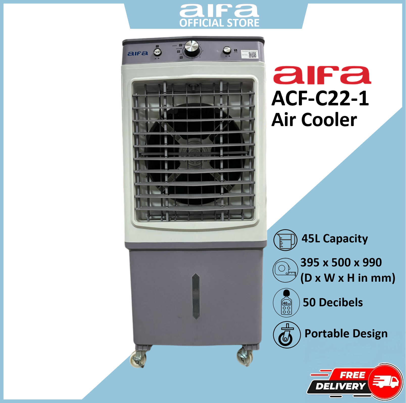 Aifa Air Cooler, Portable Design, Adjustable fan speed settings - ACF-C22-1