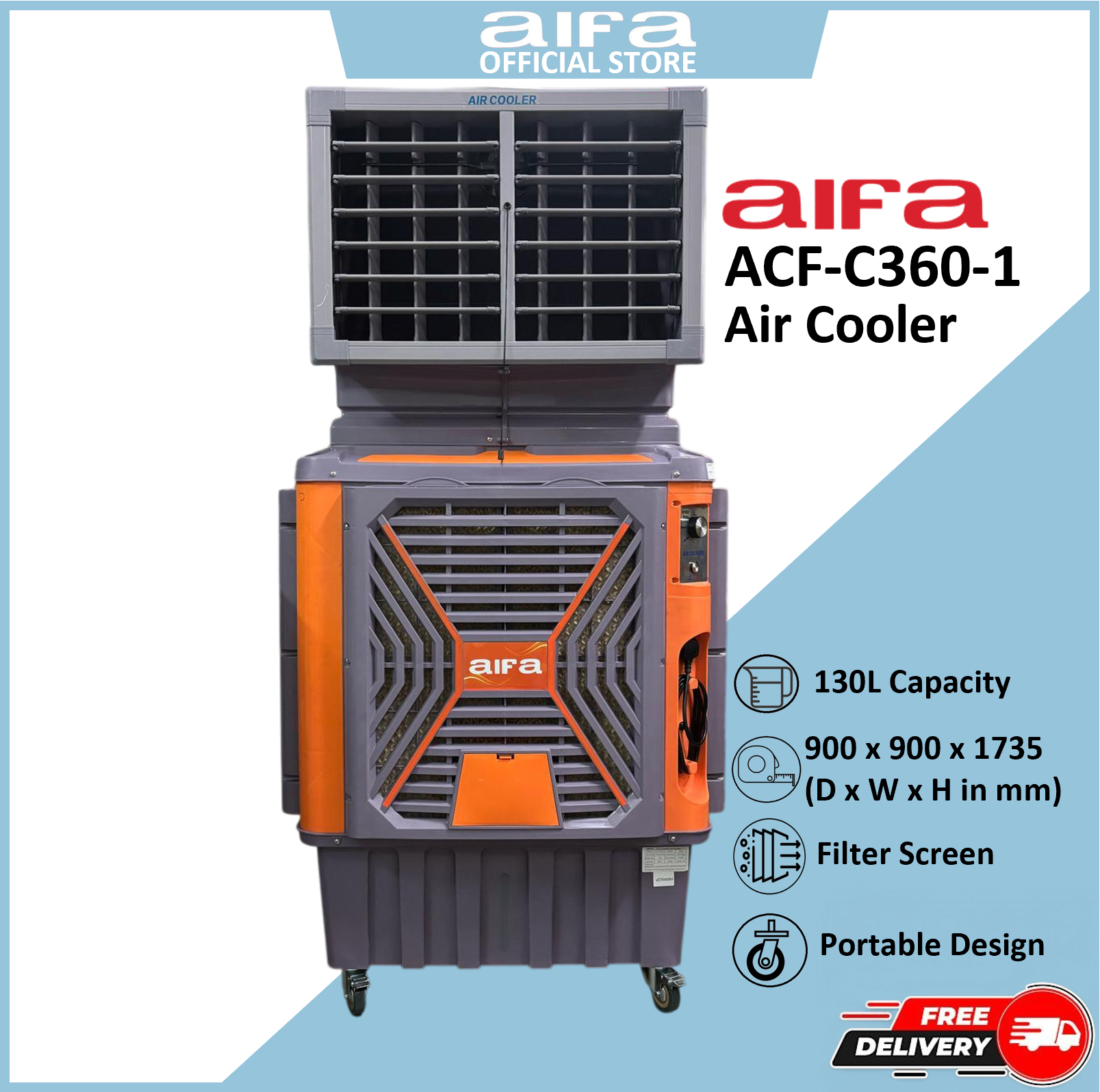 Aifa ACF-C360-1 Industrial Air Cooler, 20,000m³/h airflow, Durable PP plastic construction