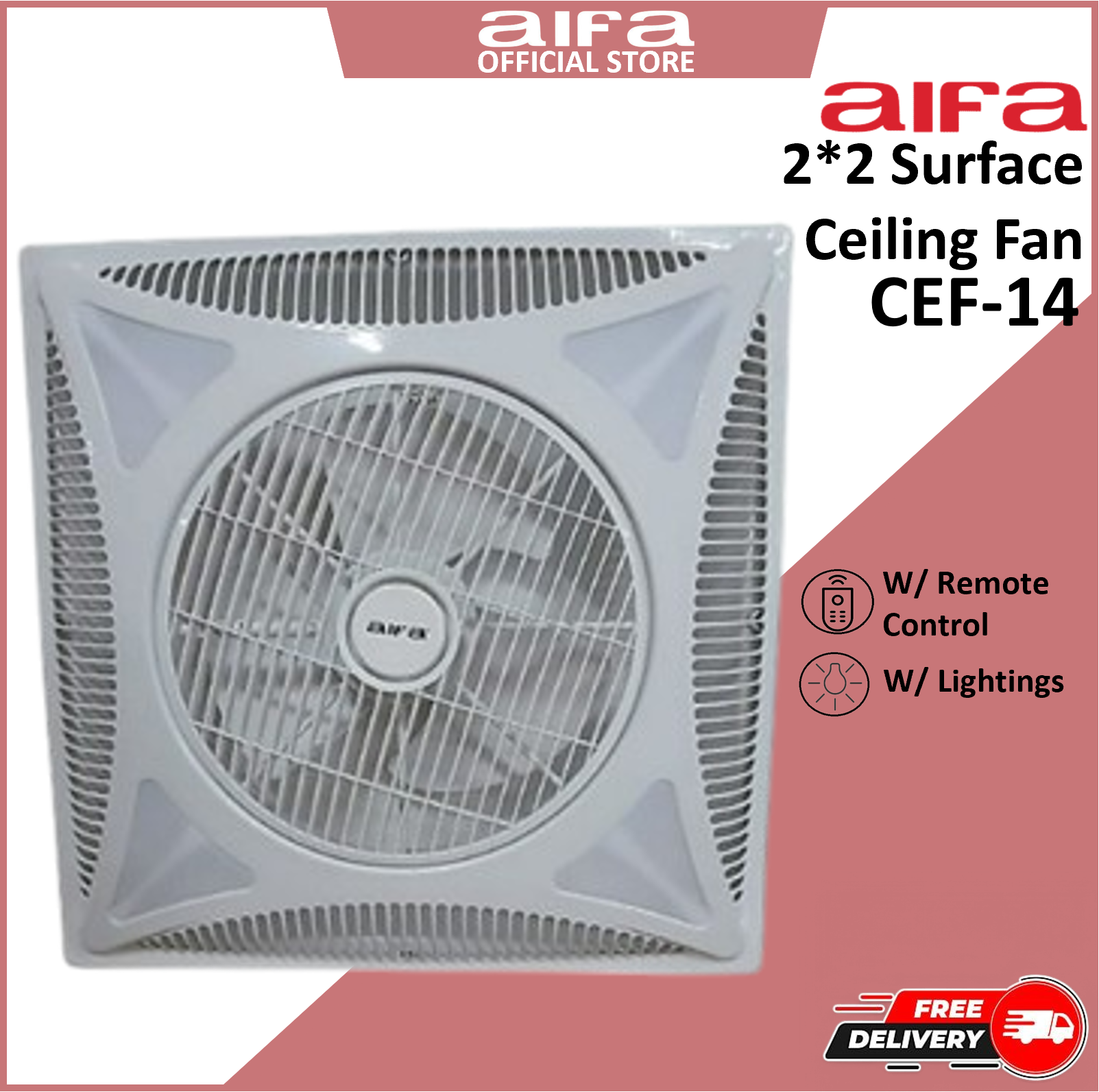 Aifa CEF-14 2*2 Surface Ceiling Fan, Lighting, Remote Controlled