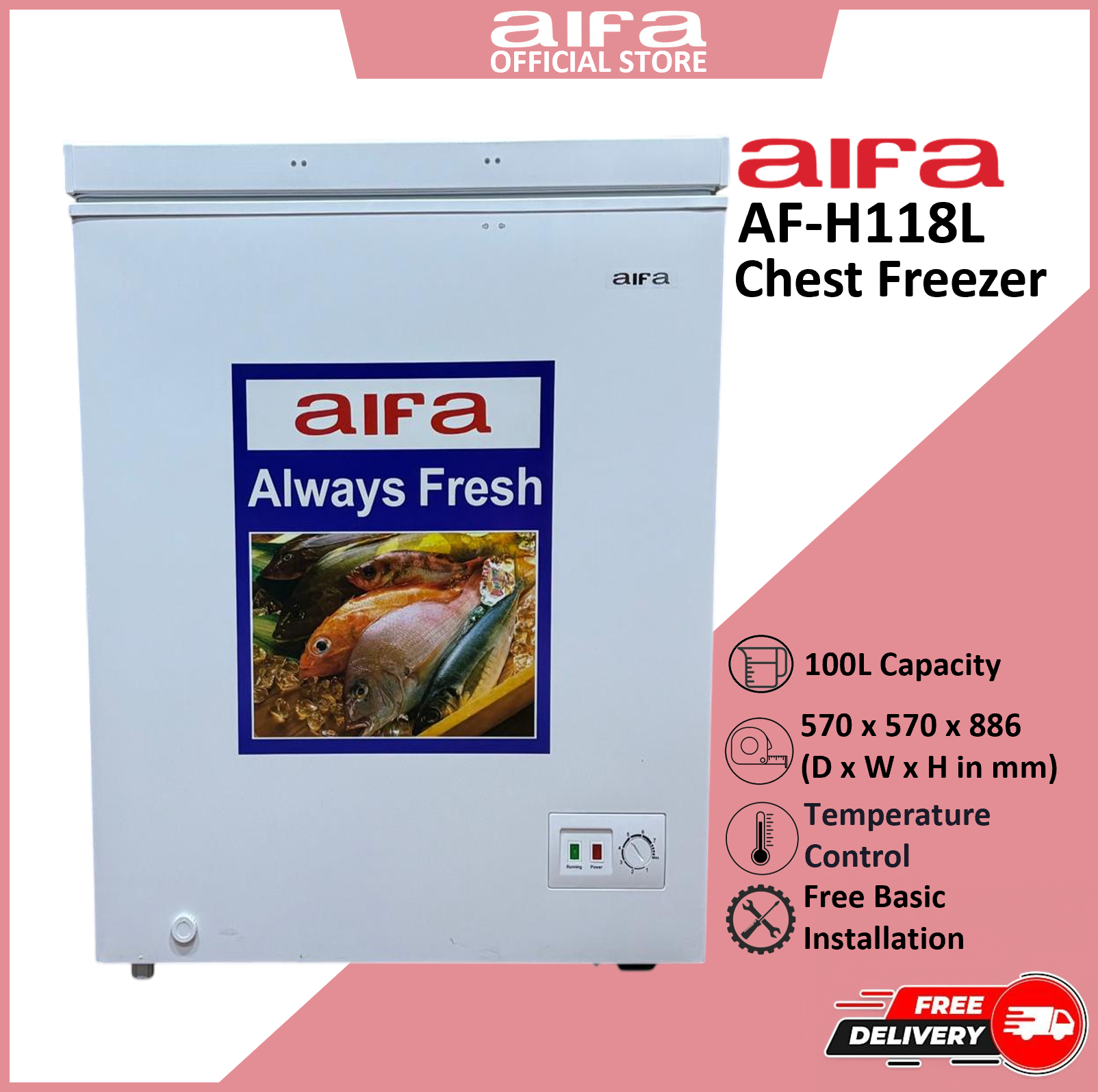 Aifa Commercial Chest Freezer, Top Opening Door, 100L Capacity - AF-H118L