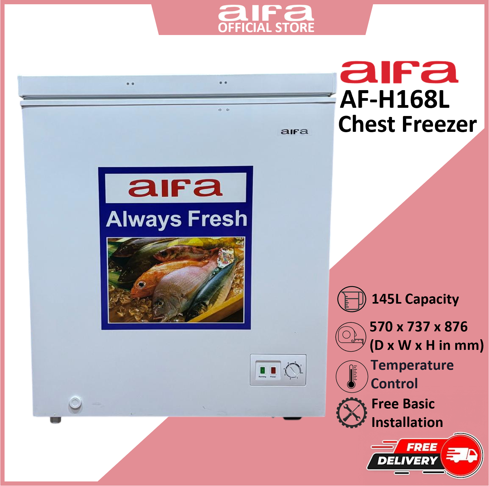 Aifa Commercial Chest Freezer, Top Opening Door, 145L Capacity - AF-H168L