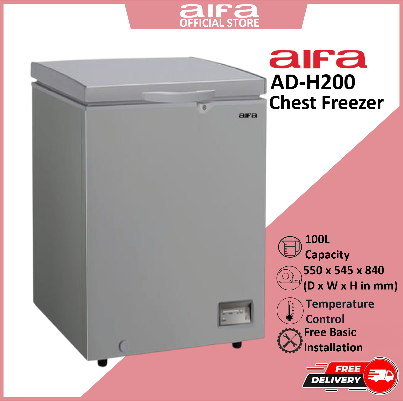 Aifa Commercial Chest Freezer, 100L Capacity, Top Opening Door - AD-H200
