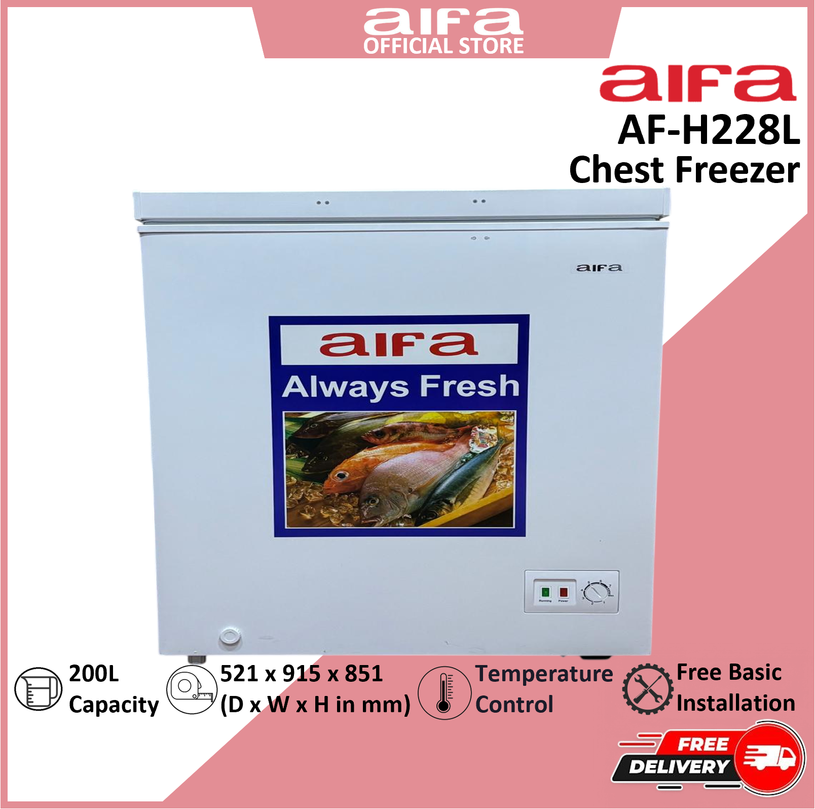 Aifa Commercial Chest Freezer, Top Opening Door, 200L Capacity - AF-H228L