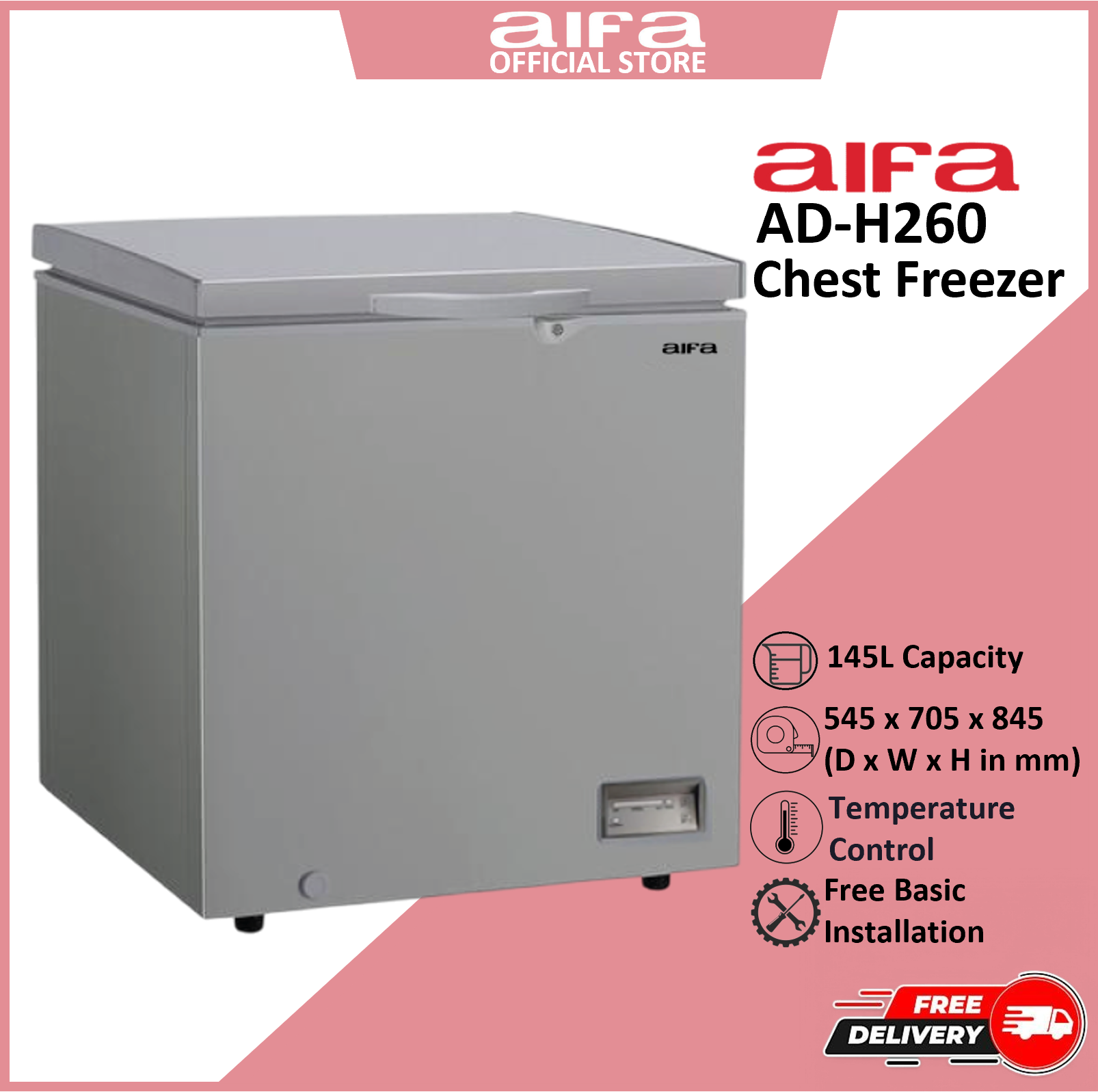 Aifa Commercial Chest Freezer, 145L Capacity, Top Opening Door - AD-H260