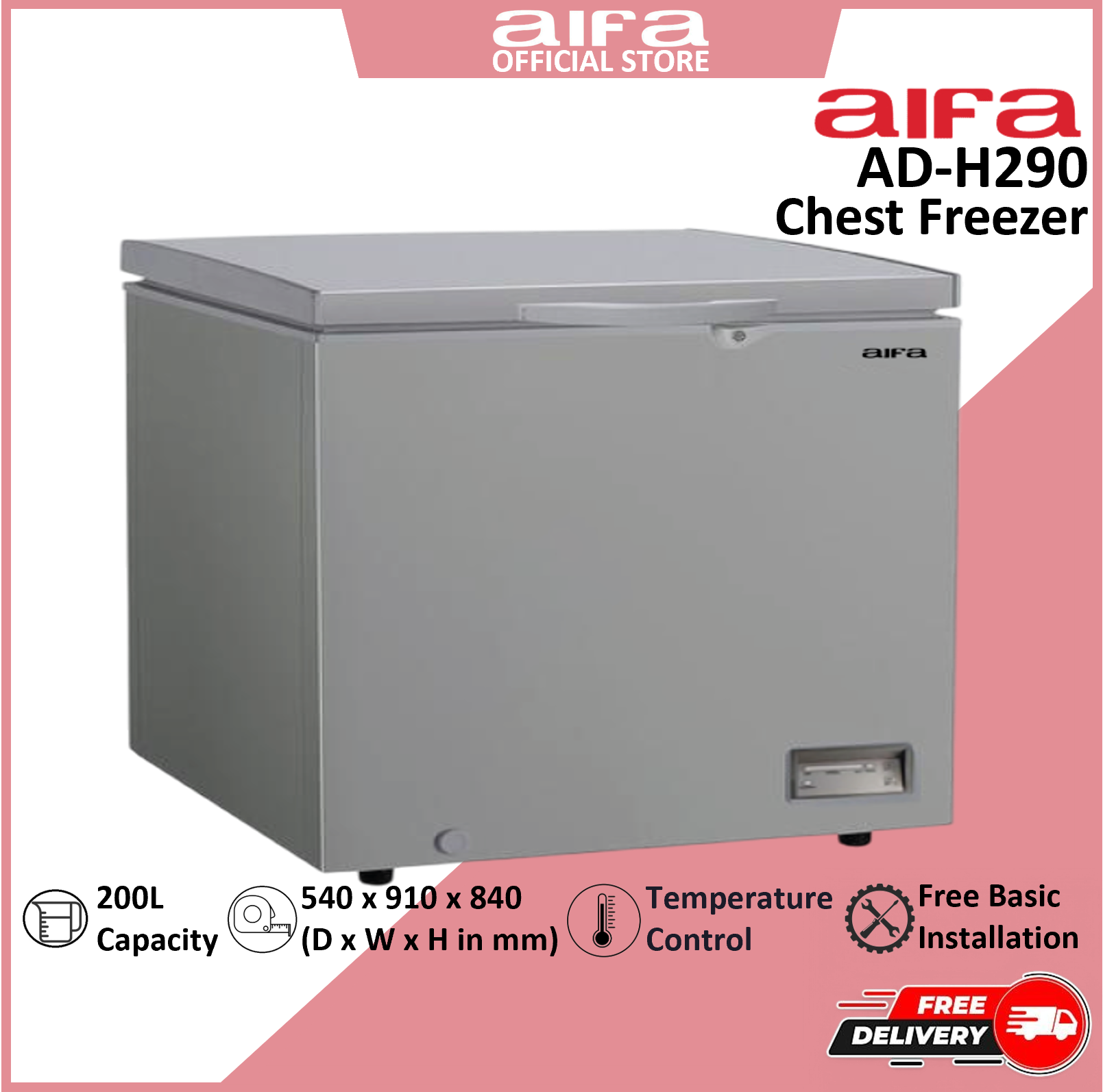 Aifa Commercial Chest Freezer, 200L Capacity, Top Opening Door - AD-H290