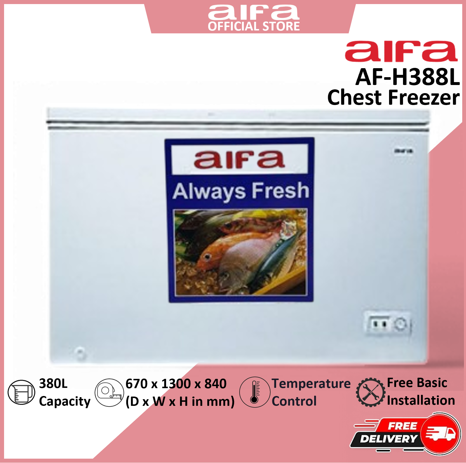 Aifa AF-H388L Commercial Chest Freezer, Top Opening Door, 380L Capacity