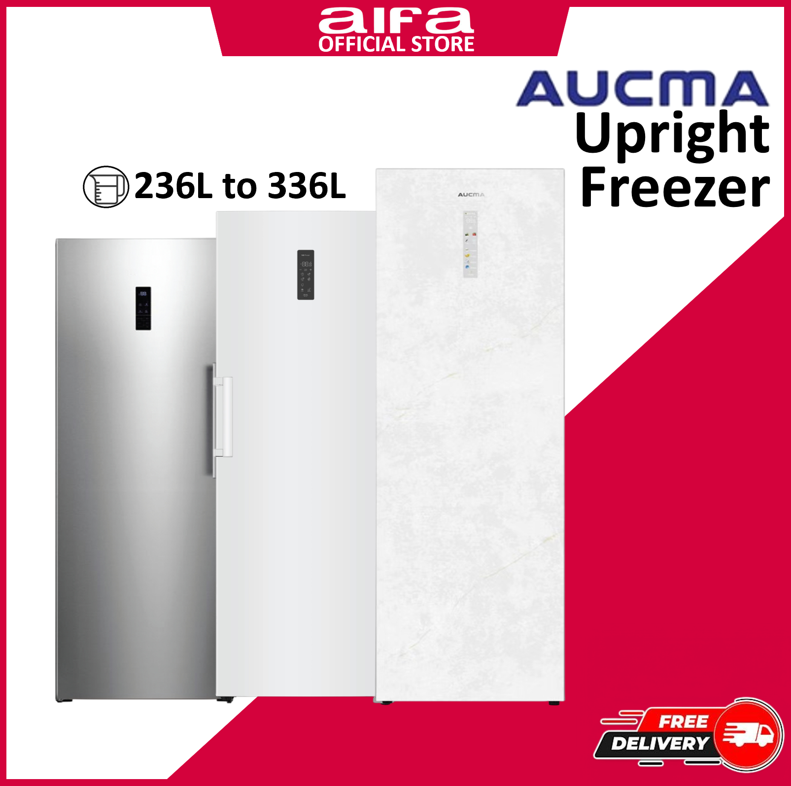 Aucma Upright Standing Freezer, Spacious drawers,  230L Capacity - BD-236W