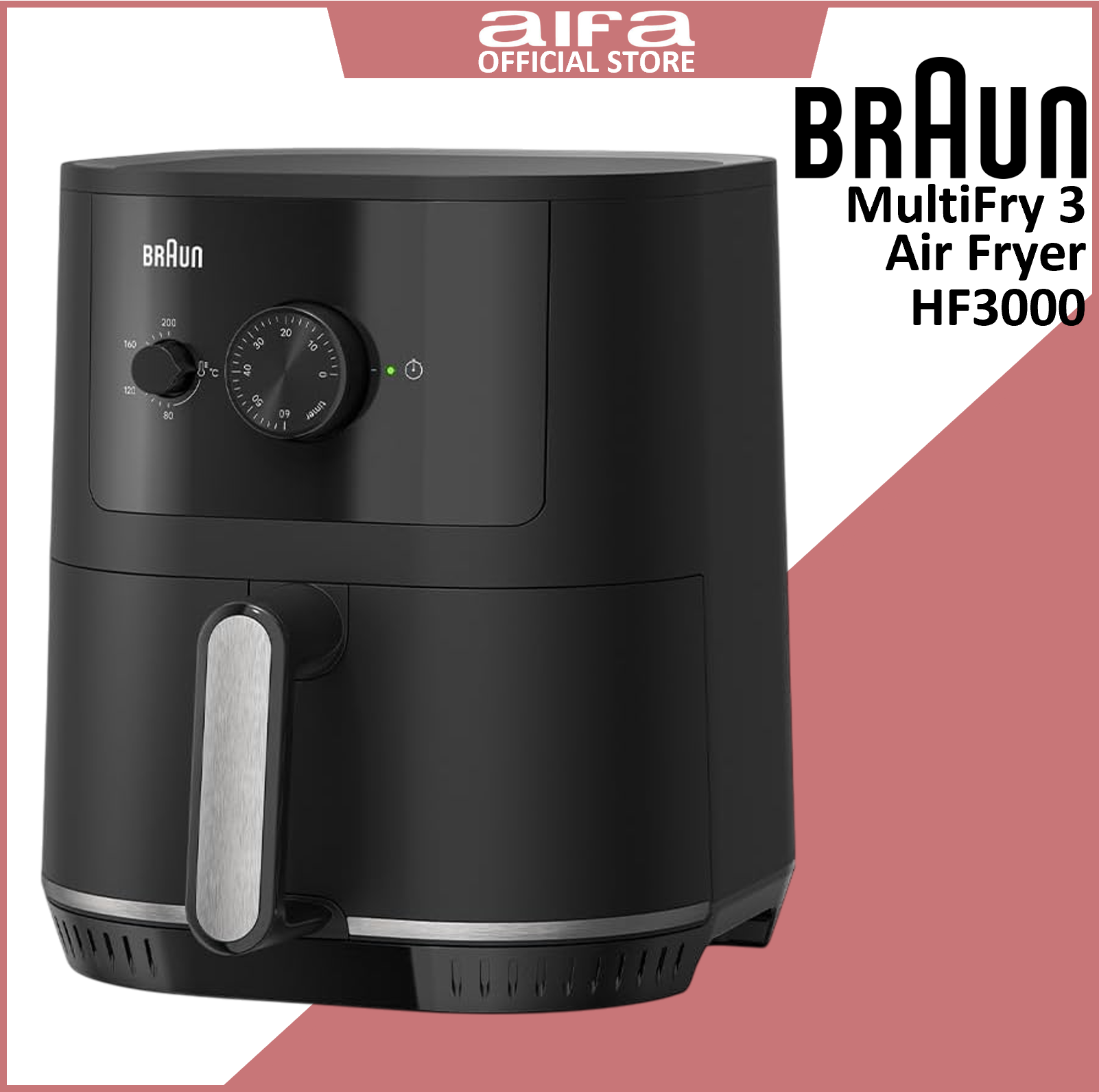 Braun MultiFry 3 HF3000 - Air Fryer, 1500W, 4.3L capacity, analog interface, adjustable temperature 80-200 degree, black