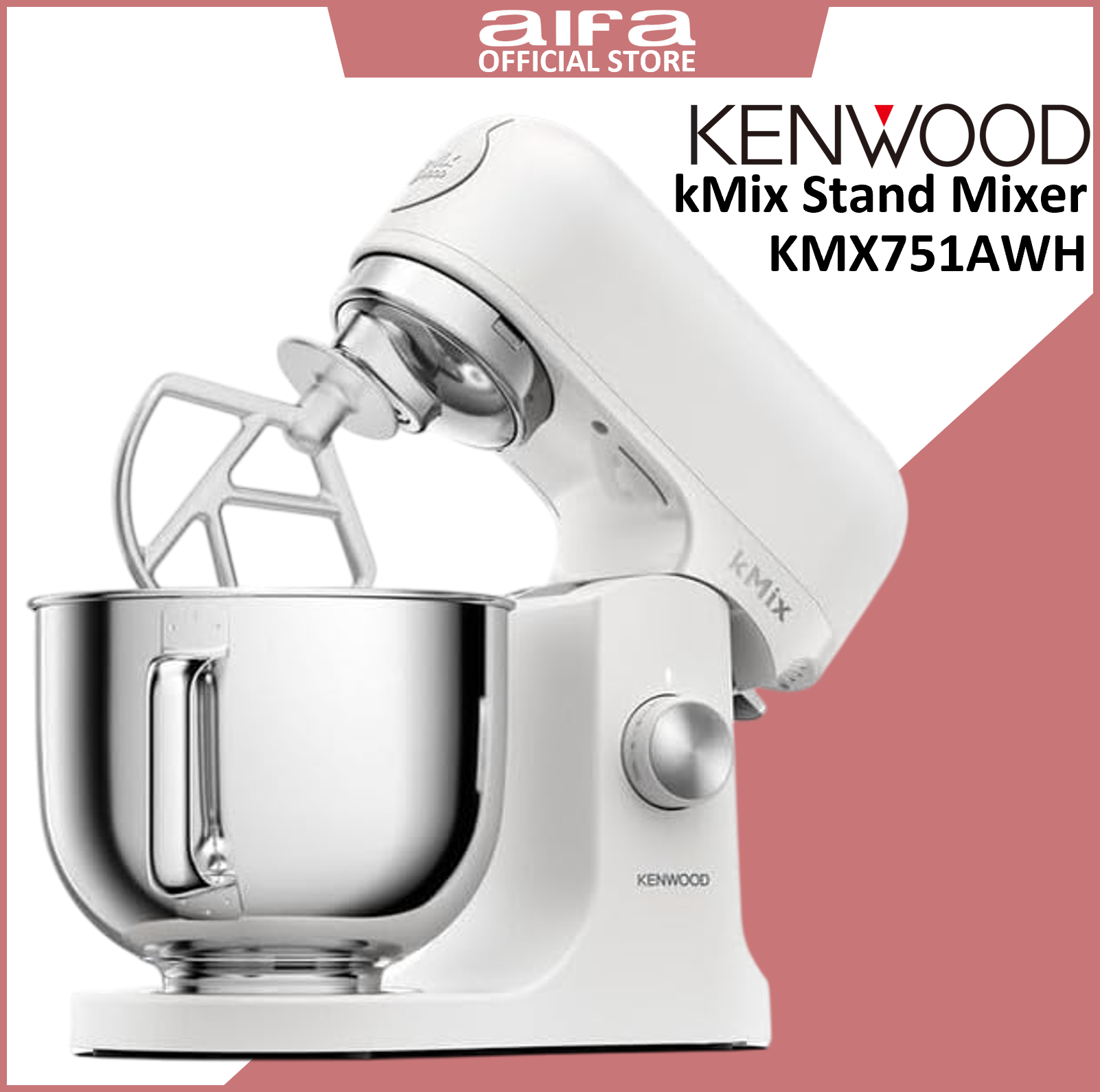 Kenwood kMix KMX751AWH - Stand mixer with 4 attachments, 5L capacity, metal body, 1000W, pure white colour