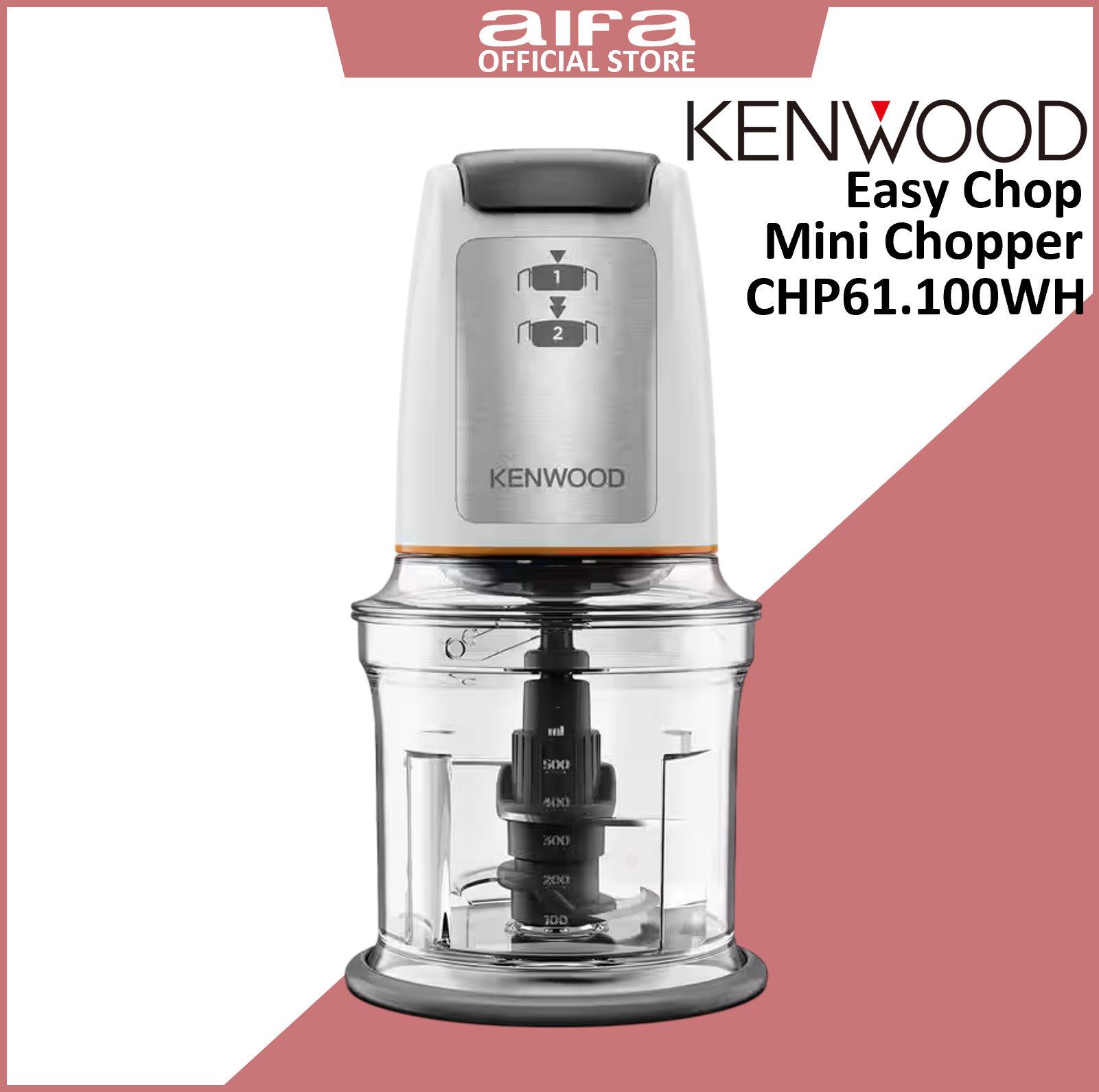 Kenwood Easy Chop CHP61.100WH - Mini Chopper with 2 Speed Levels, 0.5L work container capacity, 500W, White
