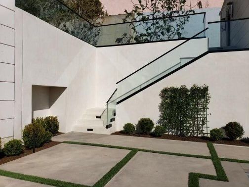 Glass Stairs Outside House - Wishon Company Inc. in CA