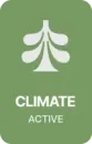 A climate active logo with a tree on a green background.