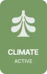 A climate active logo with a tree on a green background.