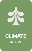 A climate active logo with a tree on a green background.