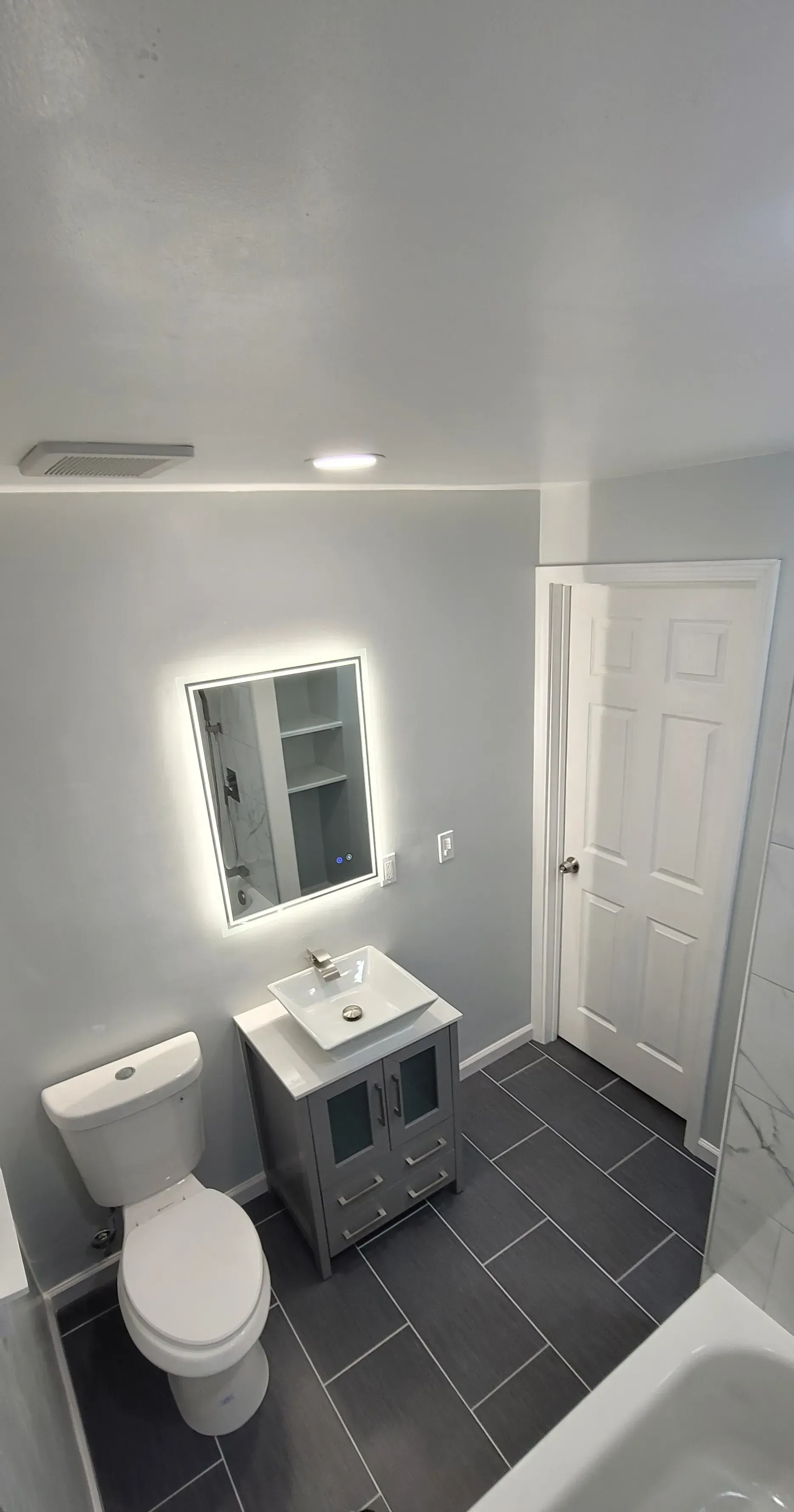 Modern bathroom with gray walls