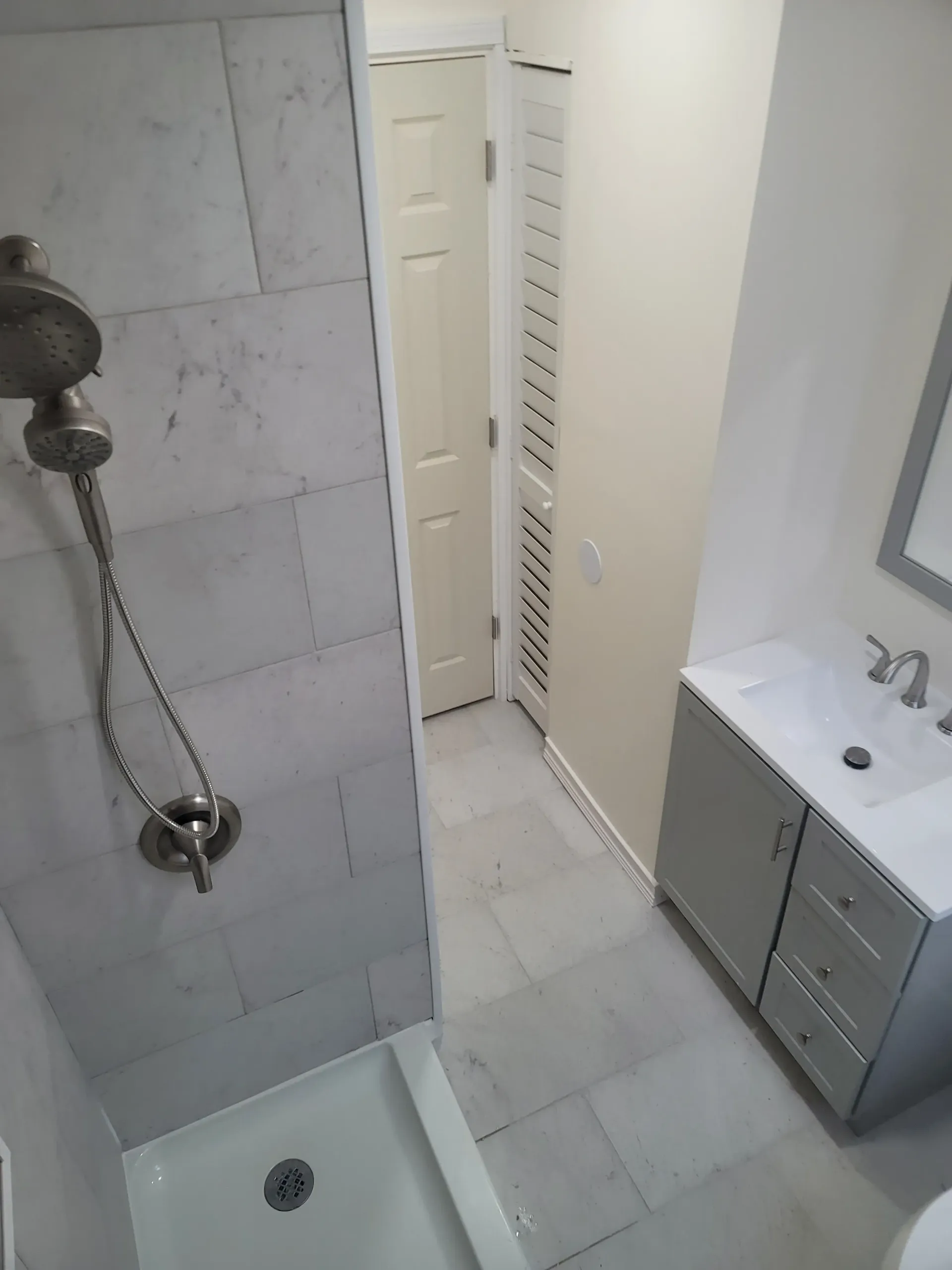 A modern bathroom with a shower