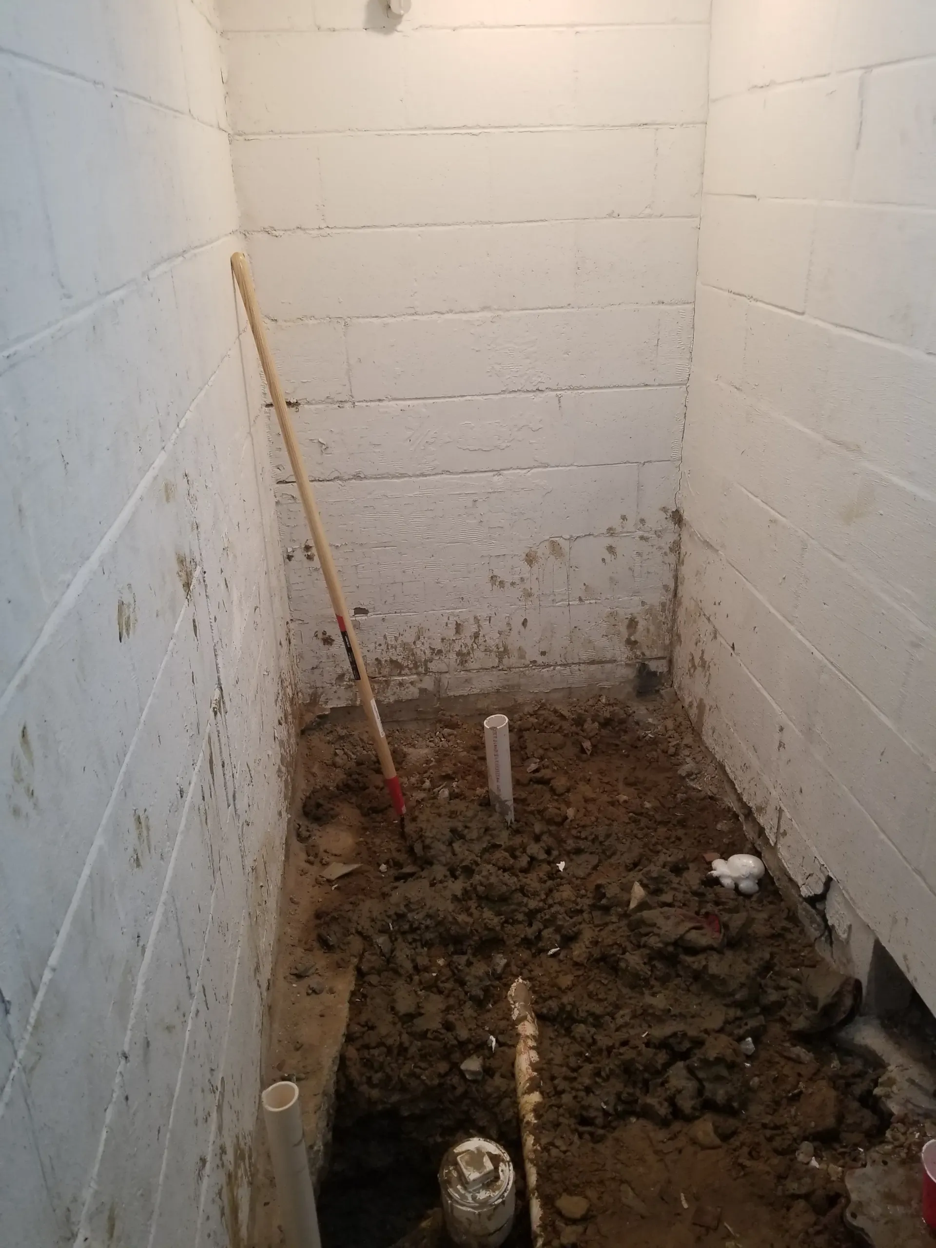 A narrow, unfinished basement room