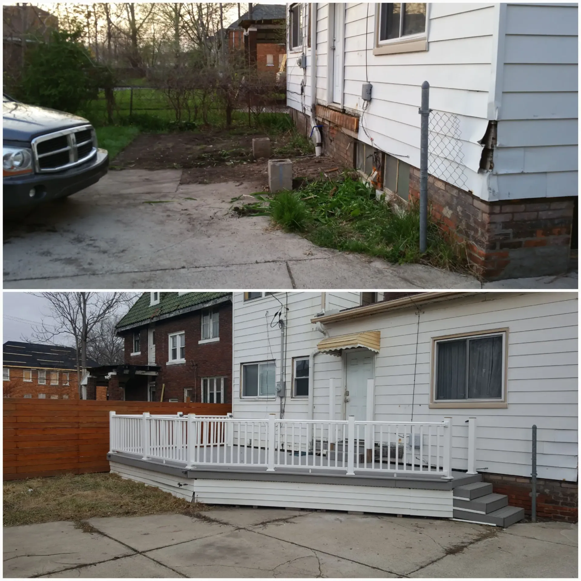 Before-and-after of a house