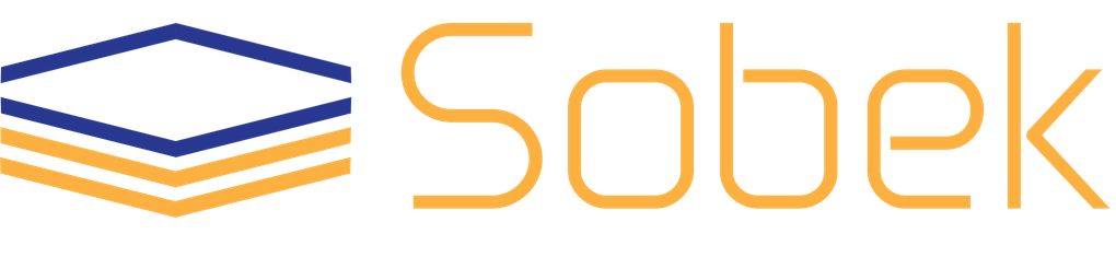 Sobek logo with stacked diamond shapes in blue and yellow, and the word