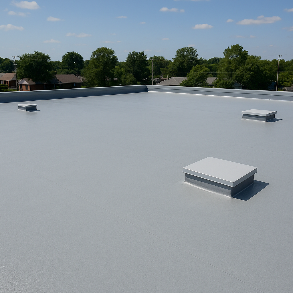 A gray roof with a few squares on it