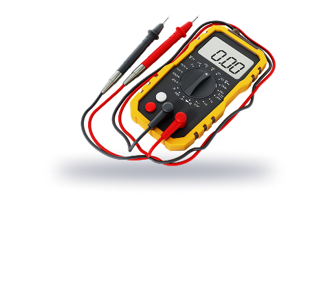 Multimeter with black and red probes, yellow body displaying 0.00.  | PJM Auto LLC
