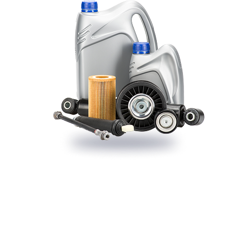 Motor oil containers, an oil filter, and car suspension components. | PJM Auto LLC