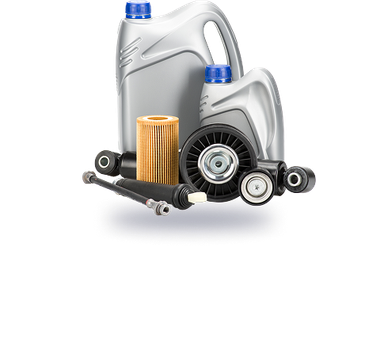 Motor oil containers, an oil filter, and car suspension components. | PJM Auto LLC