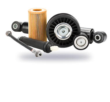 Various car parts: filter, pulley, shock absorbers, and hoses, all new and ready to be installed. | PJM Auto LLC
