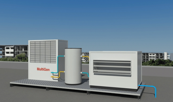 MultiGen System with a gas fired chiller that activates the WES water from air system.