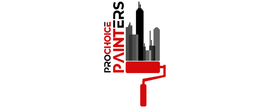 The logo for pro choice painters shows a paint roller with a city skyline in the background.