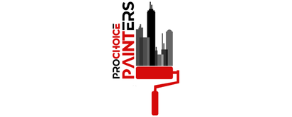 The logo for pro choice painters shows a paint roller with a city skyline in the background.