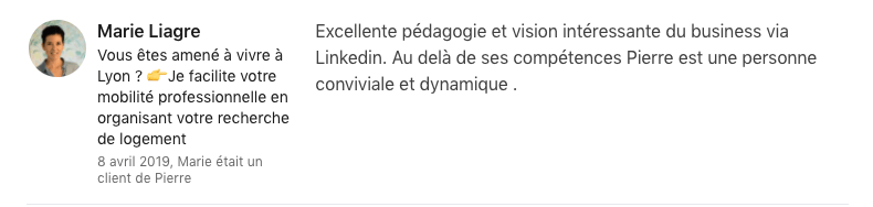 Témoignage Linkedin sur Pierre Bon