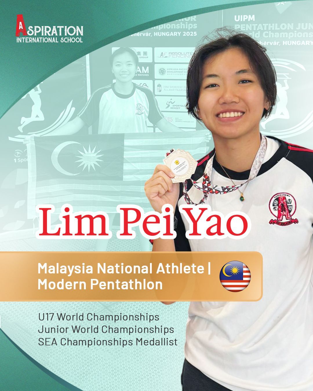 Aspirational International School celebrates Lim Pei Yao, a Malaysian modern pentathlon national athlete and medalist.