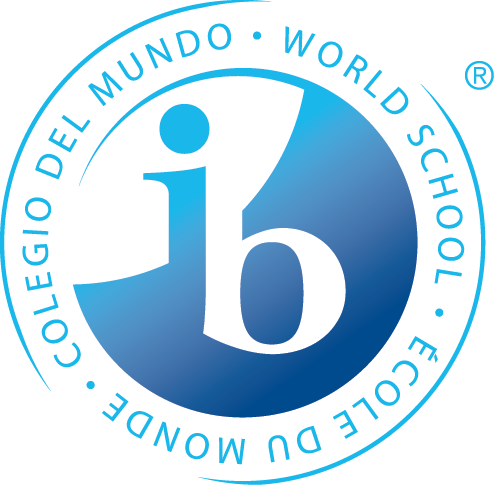 Blue and white International Baccalaureate (IB) school logo with the letters
