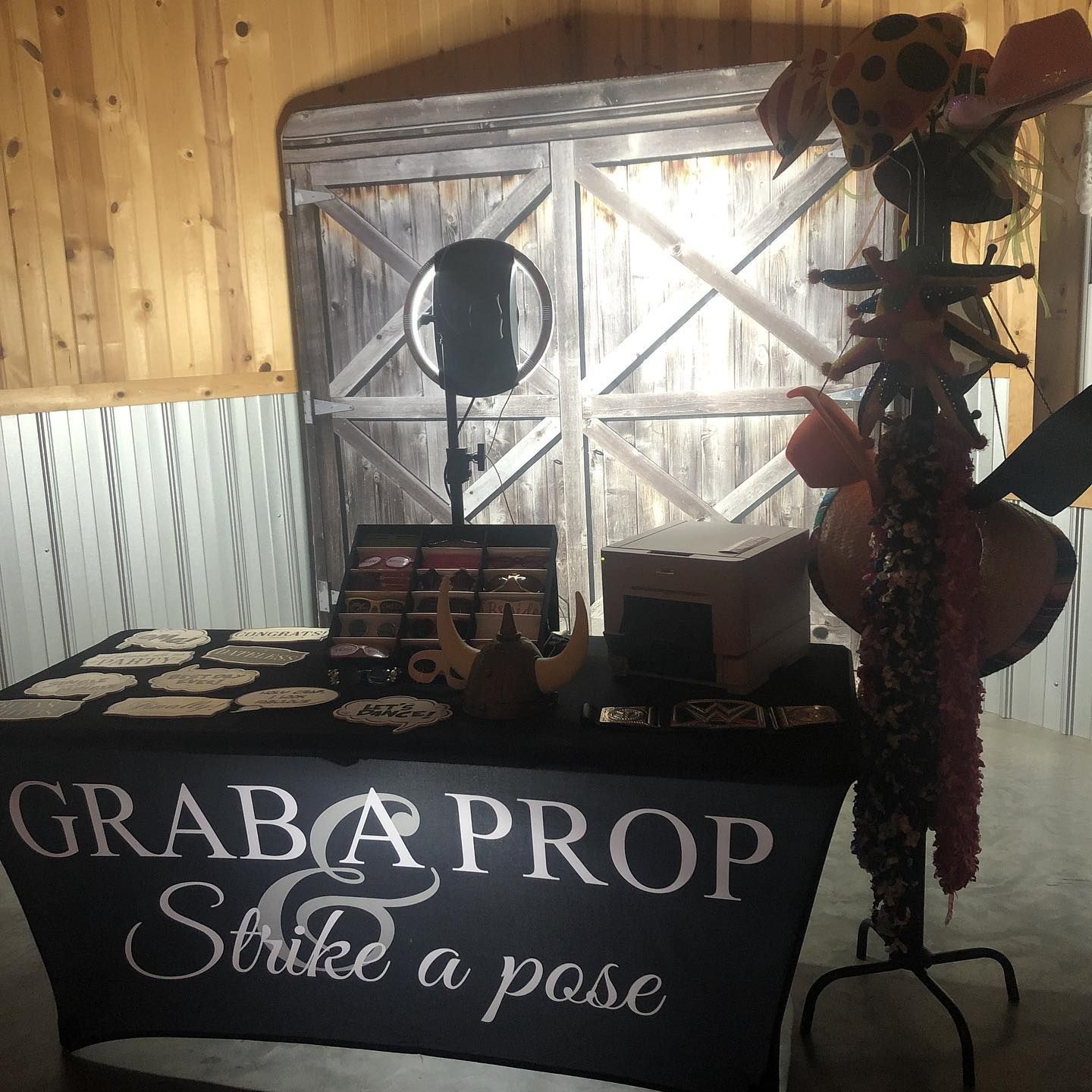 Photo booth setup with props: 