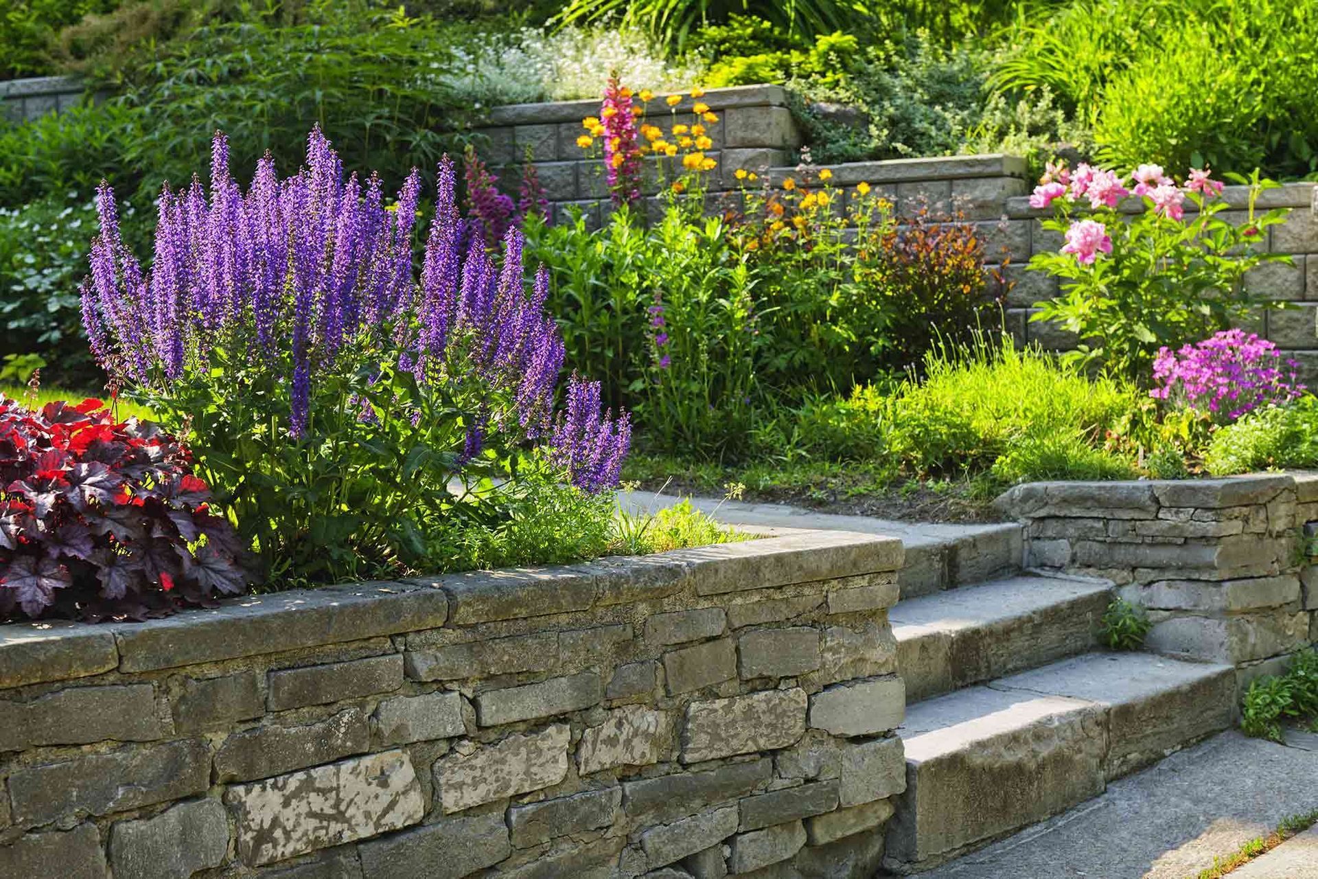 Retaining Wall With Flowers and Plants