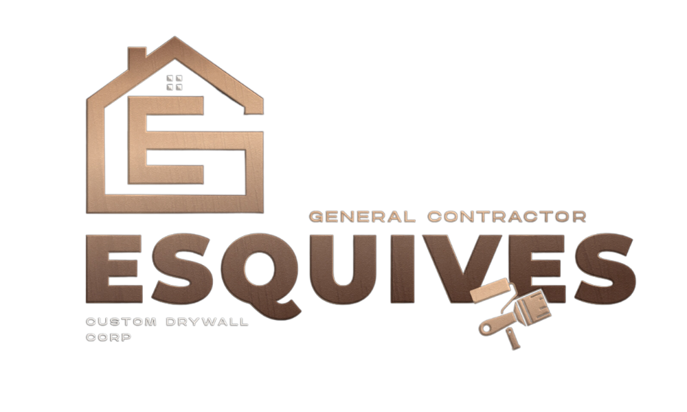 The logo for Esquives Custom Drywall Corp shows a house and a paint roller.