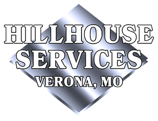 Hillhouse Services logo, diamond shape with gradient silver background and text