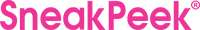 A pink sneak peek logo on a white background
