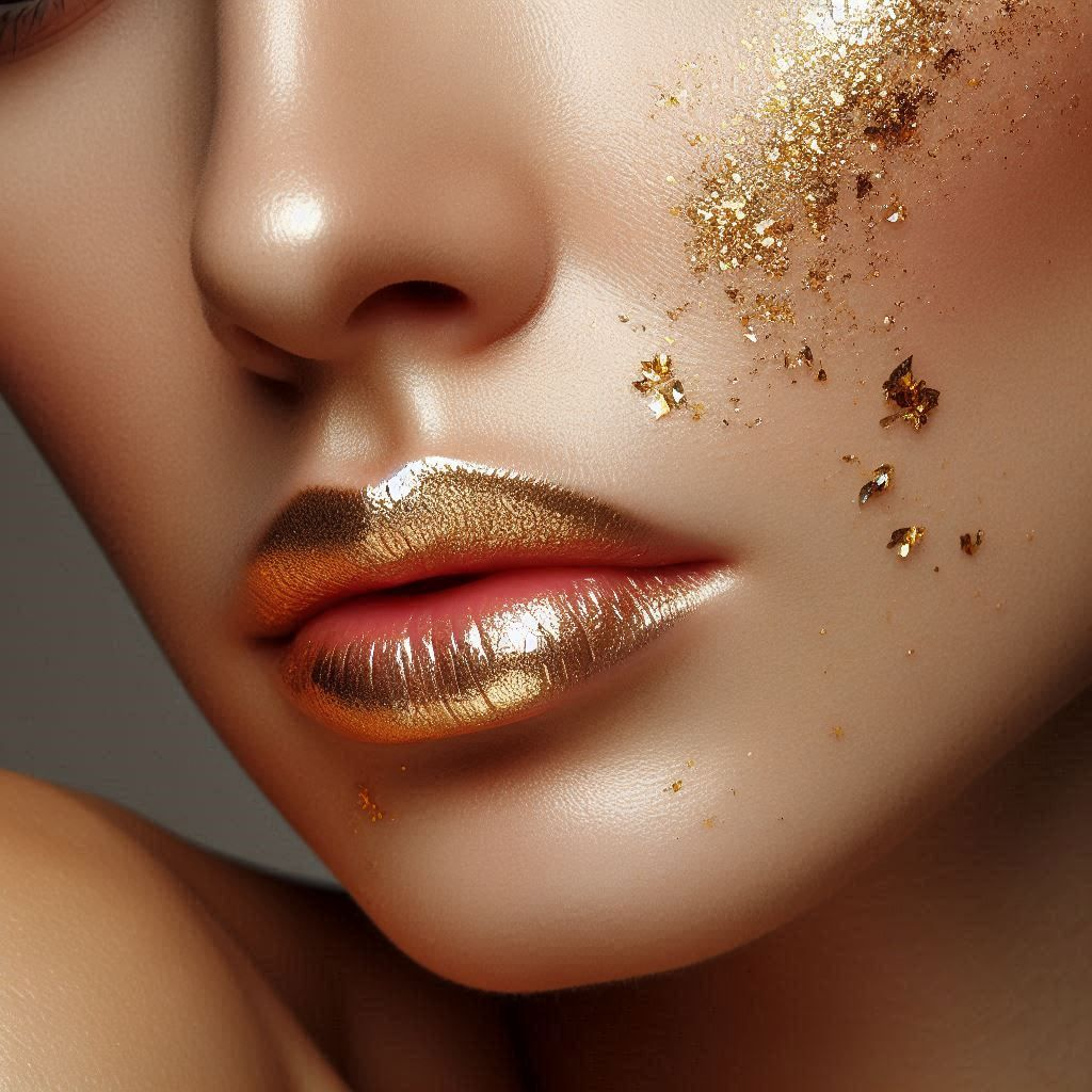 A close up of a woman 's face with a splash of liquid on it.