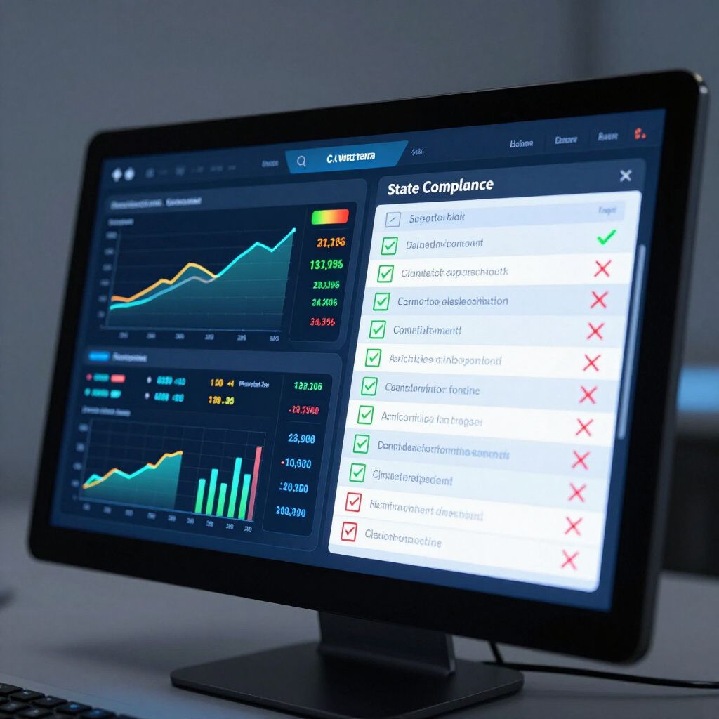 Monitor displaying financial data charts with a checklist of tasks.