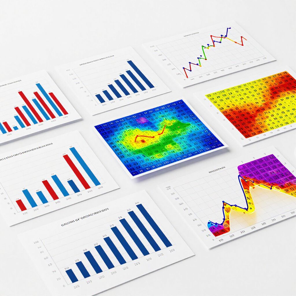 Various charts and graphs displayed, showcasing data visualization. 