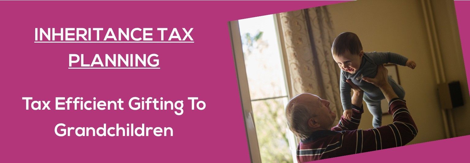 Grandad holding grandson in the air with text written to one side