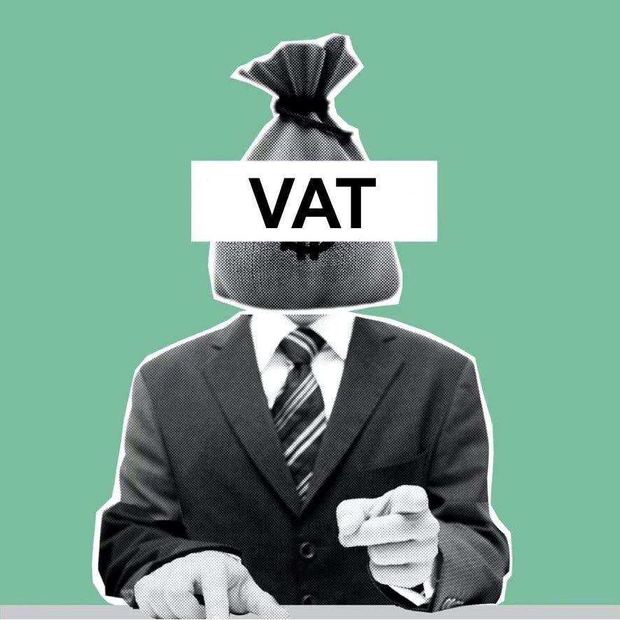 Businessman with text over his head with the word VAT