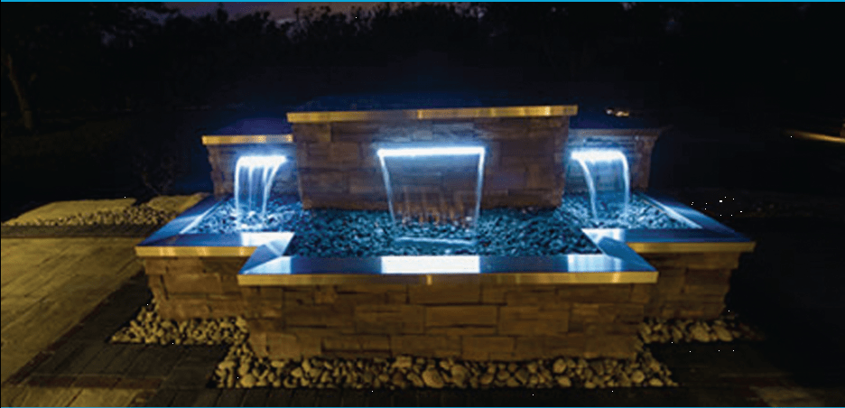 Three Brick Water falls lit up Eco-Systems Redding, CT