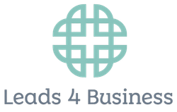 Leads 4 Business logo with teal globe icon and gray text on white background