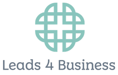 Leads 4 Business logo with teal globe icon and gray text on white background