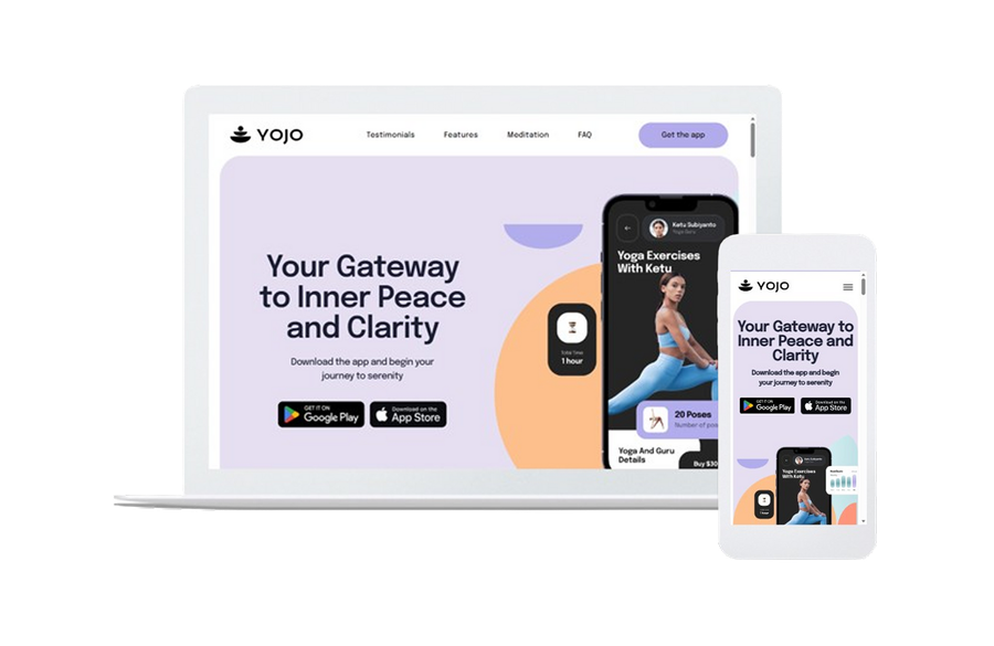 Laptop and phone displaying a wellness website with the headline “Your Gateway to Inner Peace and Clarity”
