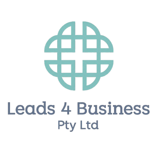 Leads 4 Business logo with teal globe icon and gray text on white background