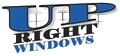The "Up Right Windows" logo, featuring blue text with a black "RIGHT" overlay and a window-pane graphic background.